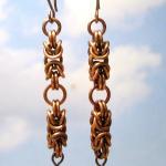 Copper Chain Mail Earrings, Dyed Serpentine Jasper..