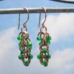 Copper Shaggy Loops Chain Mail Earrings With Green..