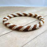 Brown And Ivory Bead Crochet Bangle Bracelet,..