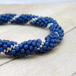 Blue And Silver Bead Crochet Bangle Bracelet,..