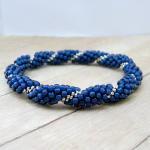 Blue And Silver Bead Crochet Bangle Bracelet,..