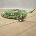 Lime Green And Silver Wrap Bracelet, Beaded Boho..