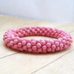 Pink Stone Bead Crochet Bracelet, Pink Bangle..