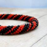 Black And Orange Bead Crochet Bracelet, Halloween..