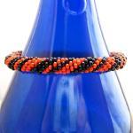 Black And Orange Bead Crochet Bracelet, Halloween..