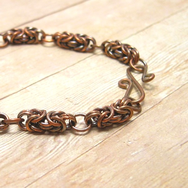 Oxidized Copper Byzantine Bracelet, Copper Chain Mail Jewelry, Women's Metal Fashion Accessory