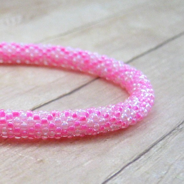 Pink Bangle Bracelet, Bead Crochet, Beadwork Bracelet, Women's Beaded